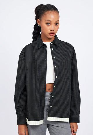 Double Layered Hem Stripes Shirt