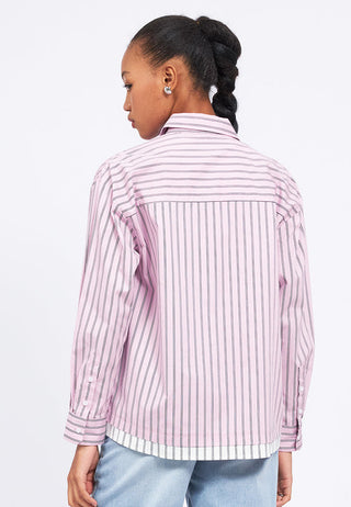 Double Layered Hem Stripes Shirt