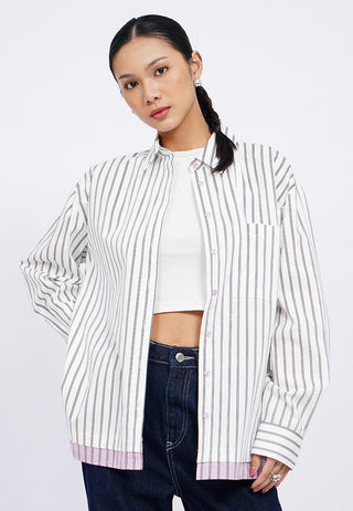 Double Layered Hem Stripes Shirt