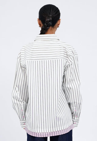 Double Layered Hem Stripes Shirt