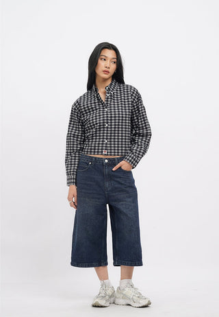 Unfinished Hem Long Sleeve Check Shirt
