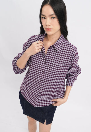 Long Sleeve Textured Checks Shirt