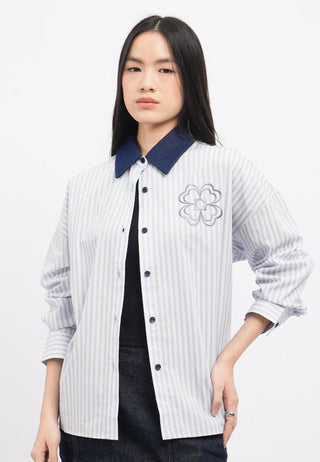 Long Sleeve Stripes Embroidery Shirt