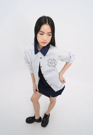 Long Sleeve Stripes Embroidery Shirt