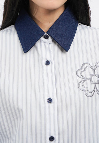 Long Sleeve Stripes Embroidery Shirt