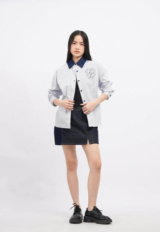 Long Sleeve Stripes Embroidery Shirt