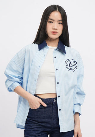 Long Sleeve Stripes Embroidery Shirt