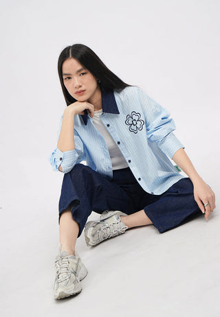 Long Sleeve Stripes Embroidery Shirt