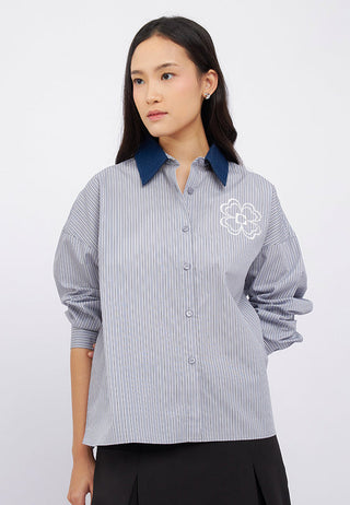 Long Sleeve Stripes Embroidery Shirt