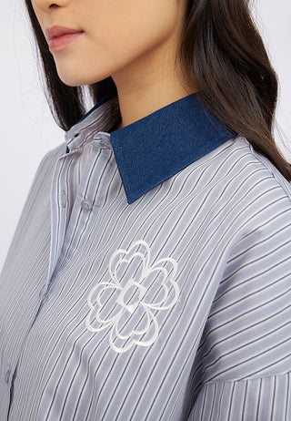 Long Sleeve Stripes Embroidery Shirt