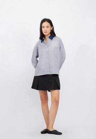 Long Sleeve Stripes Embroidery Shirt
