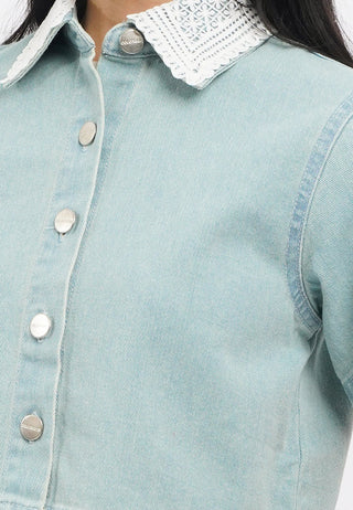 Lace Collar Short Sleeve Denim Shirt