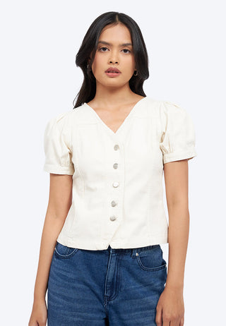 Puff Sleeves V-Neck Blouse