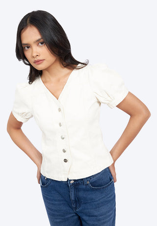 Puff Sleeves V-Neck Blouse