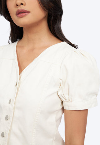 Puff Sleeves V-Neck Blouse