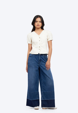Puff Sleeves V-Neck Blouse