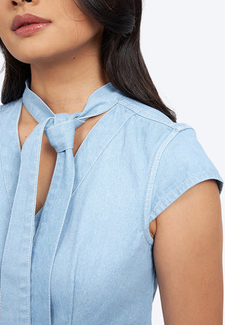 Scarf Details Denim Blouse