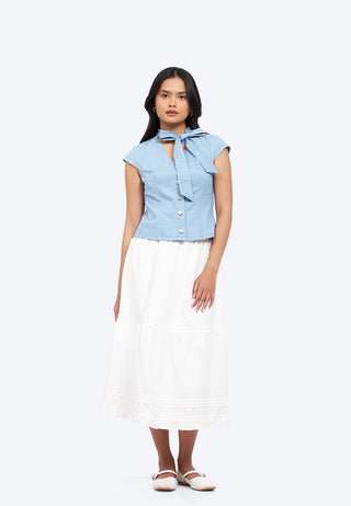 Scarf Details Denim Blouse