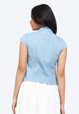 Scarf Details Denim Blouse