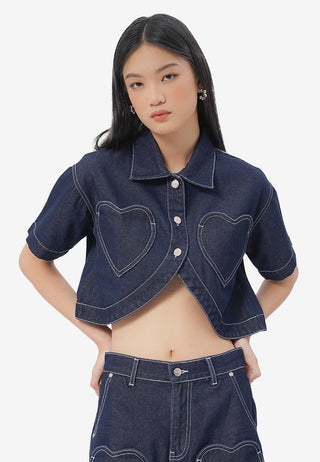 Round Hem Cropped Denim Shirt