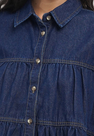 Gathered Details Denim Blouse