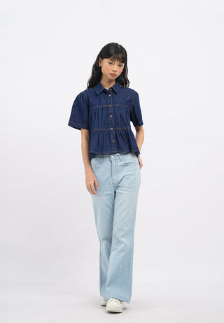 Gathered Details Denim Blouse