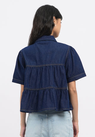 Gathered Details Denim Blouse