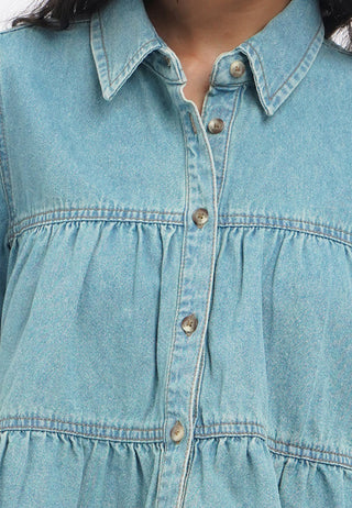 Gathered Details Denim Blouse
