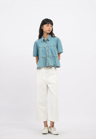 Gathered Details Denim Blouse