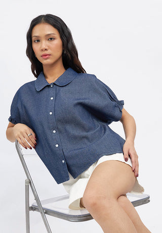 Puff Sleeves Chambray Blouse
