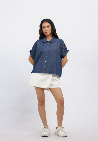 Puff Sleeves Chambray Blouse