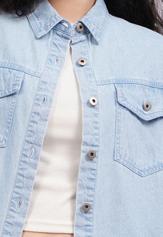 Oversized Short Sleeve Denim Shirt L.Blue