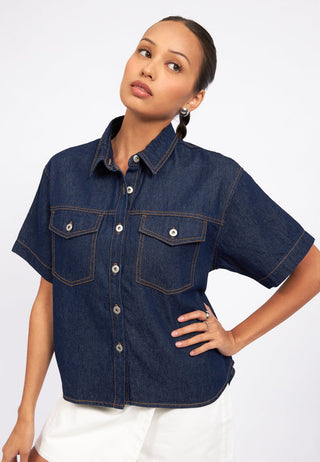 Double Pocket Short Sleeve Denim Shirt