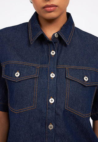 Double Pocket Short Sleeve Denim Shirt