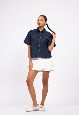 Double Pocket Short Sleeve Denim Shirt