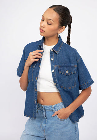 Double Pocket Short Sleeve Denim Shirt