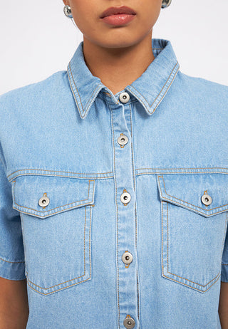 Double Pocket Short Sleeve Denim Shirt