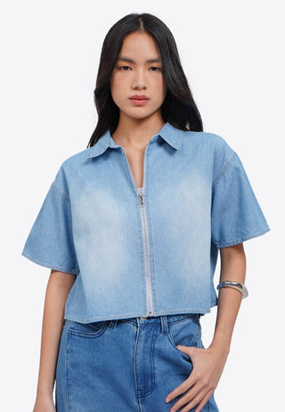 Zipped Up Denim Shirt