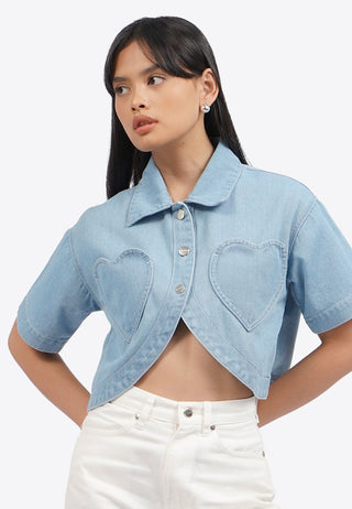 Round Hem Cropped Denim Shirt
