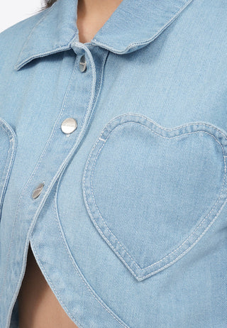 Round Hem Cropped Denim Shirt