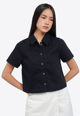 Curved Yolk Denim Blouse