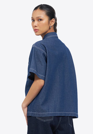 Oversized Denim Shirt with Pocket