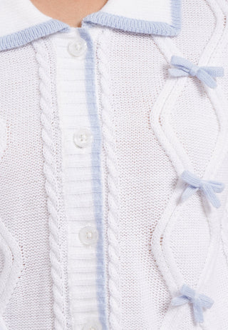 Short Sleeve Bow Collar Knit Top