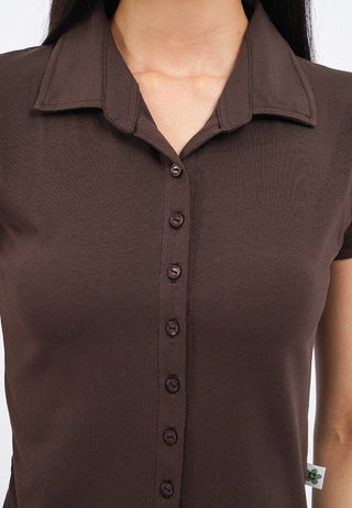 Button Up Short Sleeve Fitted Top