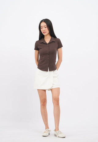 Button Up Short Sleeve Fitted Top