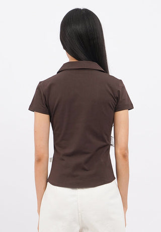 Button Up Short Sleeve Fitted Top