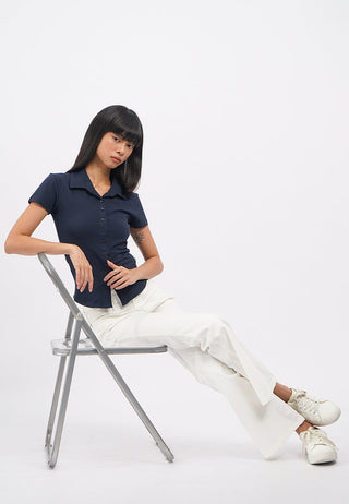 Button Up Short Sleeve Fitted Top
