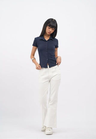 Button Up Short Sleeve Fitted Top