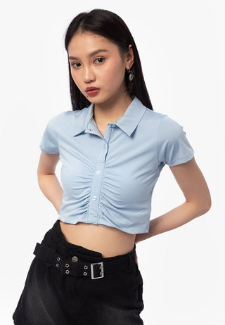 Short Sleeve Ruched Crop Blouse