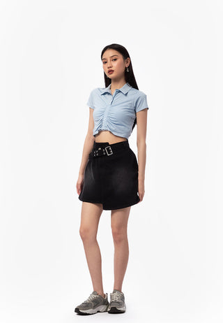 Short Sleeve Ruched Crop Blouse